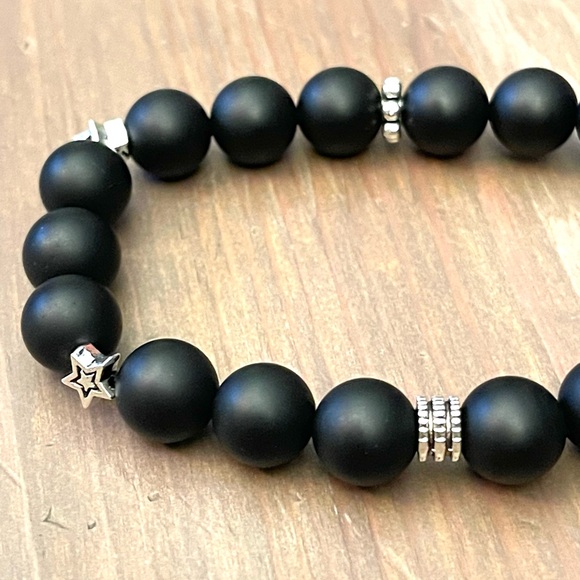 Black Obsidian with Labubu Charm Beaded Bracelet - Picture 5 of 6
